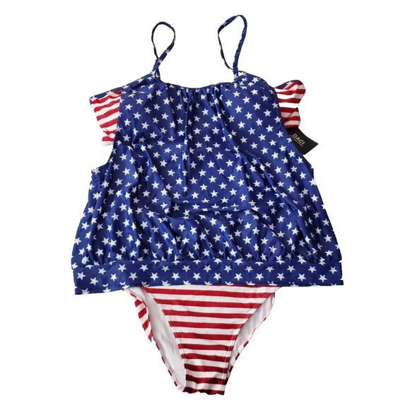 Daci Swimsuit Bathing Suit Size 22W Red White Blue 2 Piece Removable Pads - Picture 1 of 16